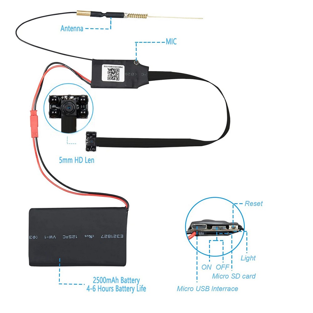 Mini spy pinhole paslėpta kamera su naktinio matymo 4 IR šviesos diodais