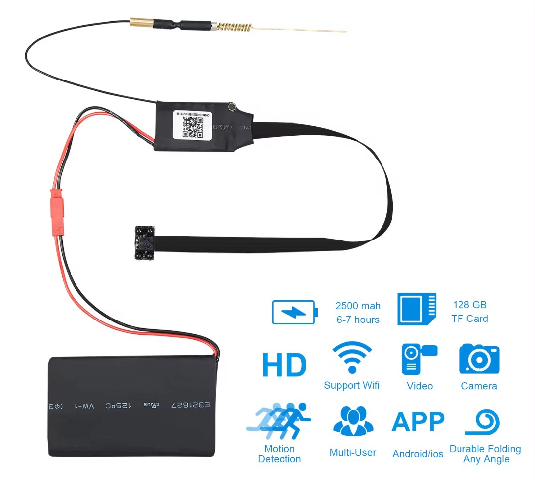 Pinhole kamera su wifi ir naktinio matymo paslėpta šnipinėjimo kamera